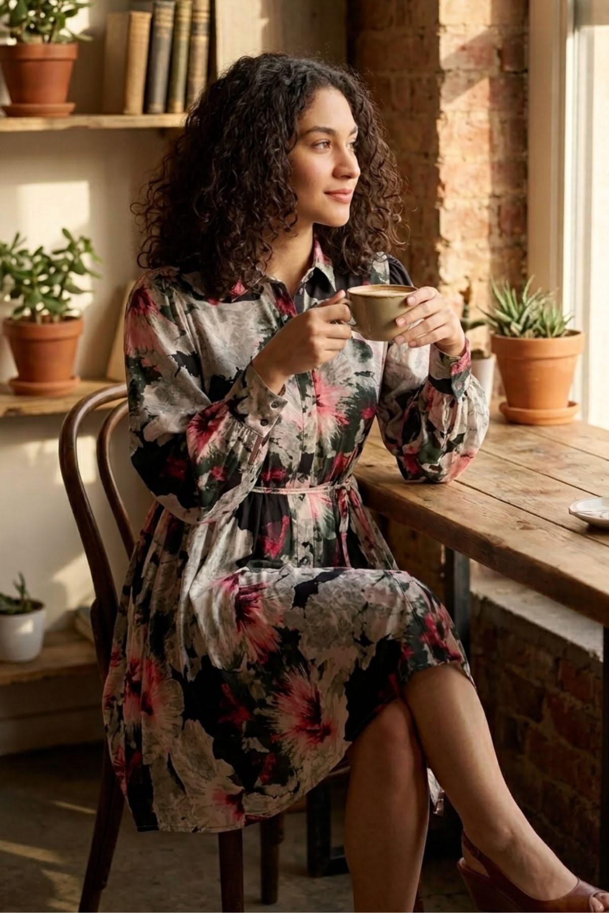 DANNI FLORAL FIT AND FLARE SHIRT SHORT DRESS - Sunday Story