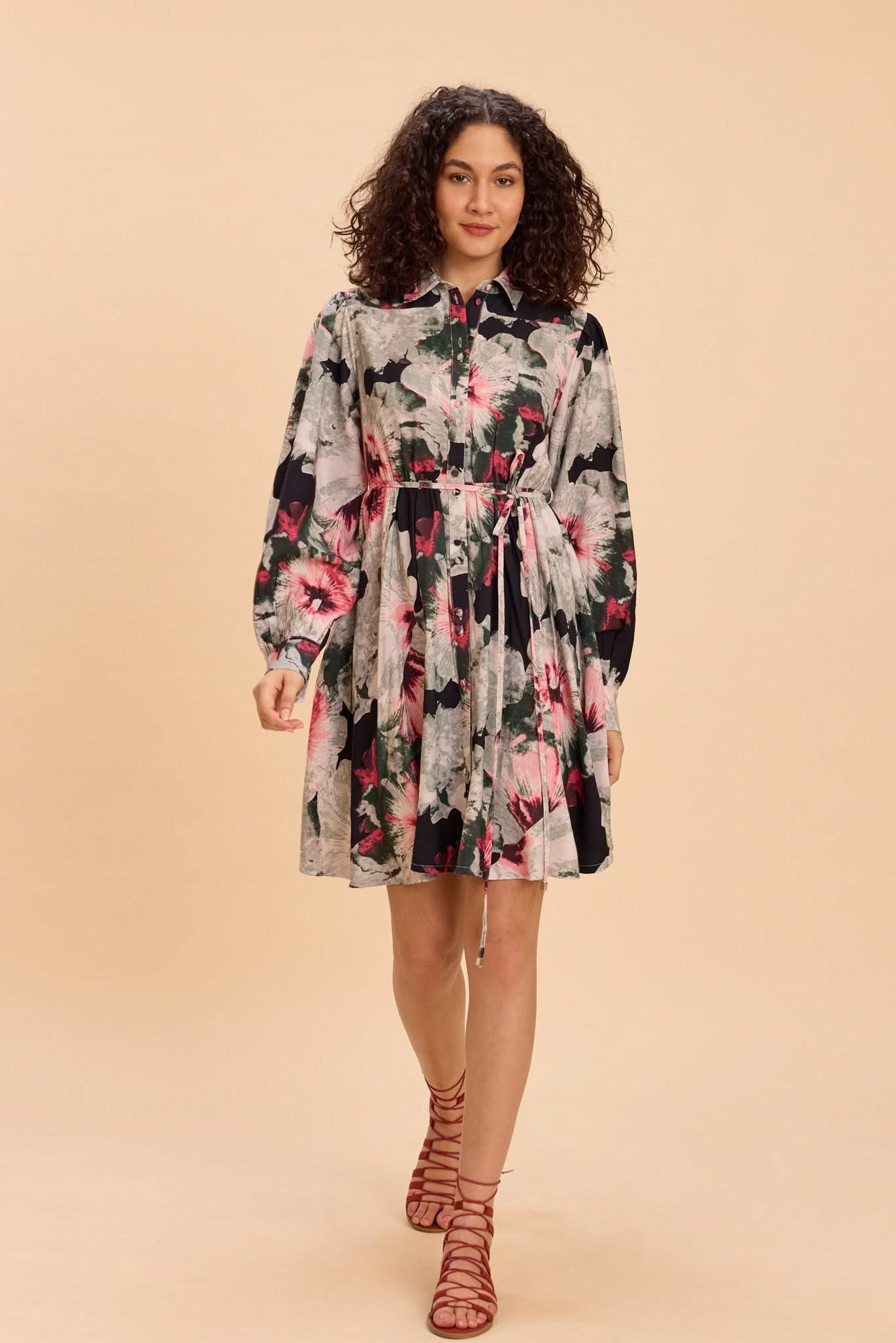 DANNI FLORAL FIT AND FLARE SHIRT SHORT DRESS - Sunday Story