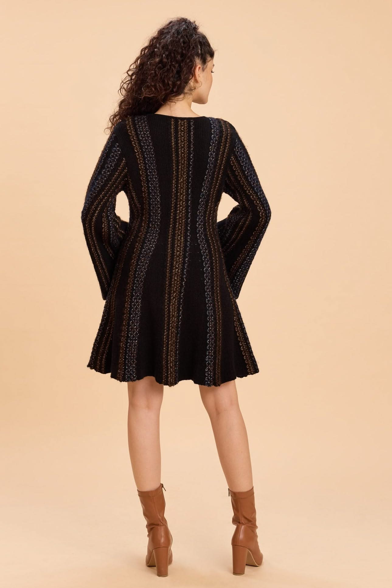 DANNY CINCHED WAIST A-LINE KNIT DRESS WITH BELL SLEEVES - Sunday Story