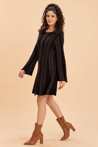 DANNY CINCHED WAIST A-LINE KNIT DRESS WITH BELL SLEEVES - Sunday Story