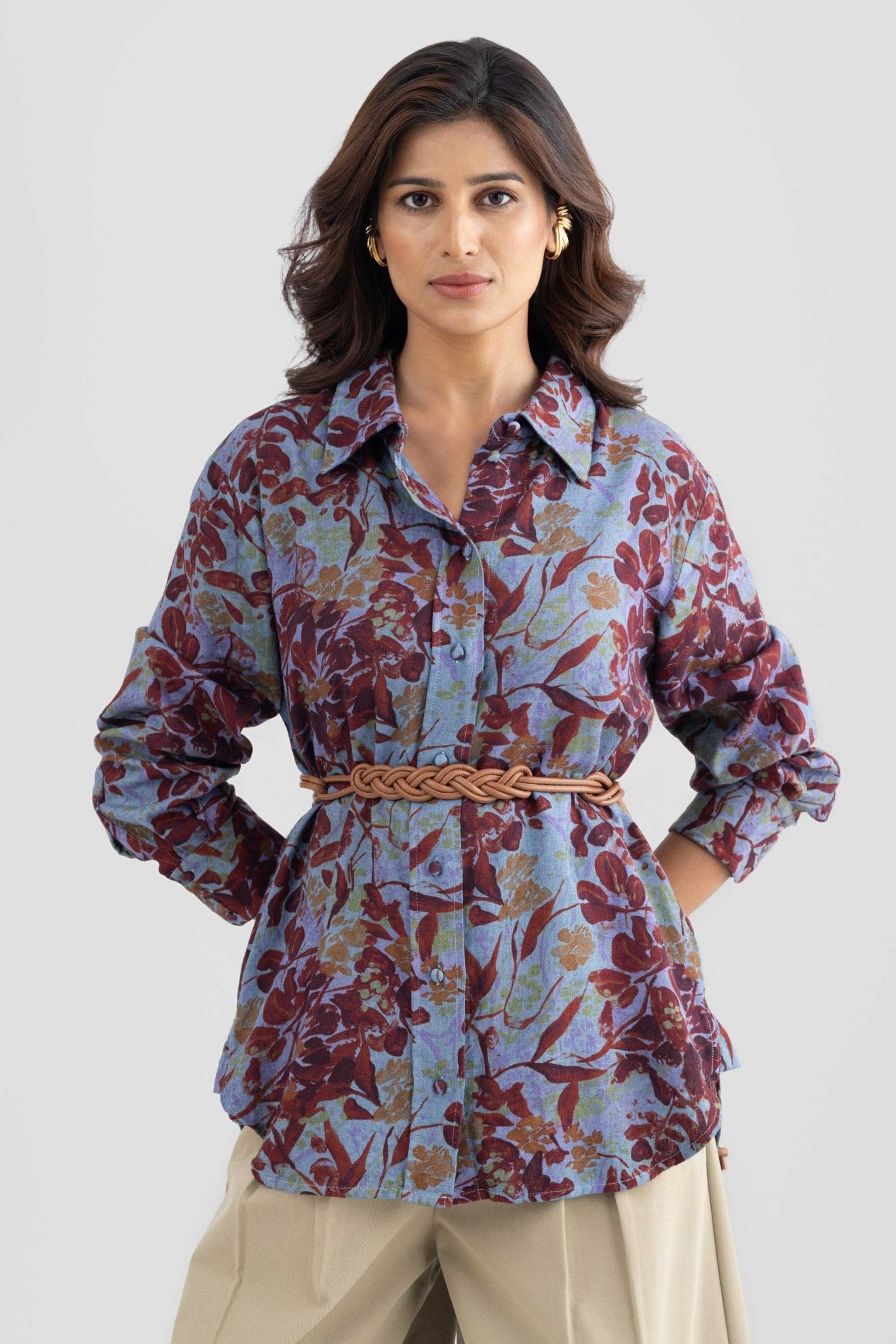 DARBY LINEN FLORAL PRINTED SHIRT WITH BELT - Sunday Story