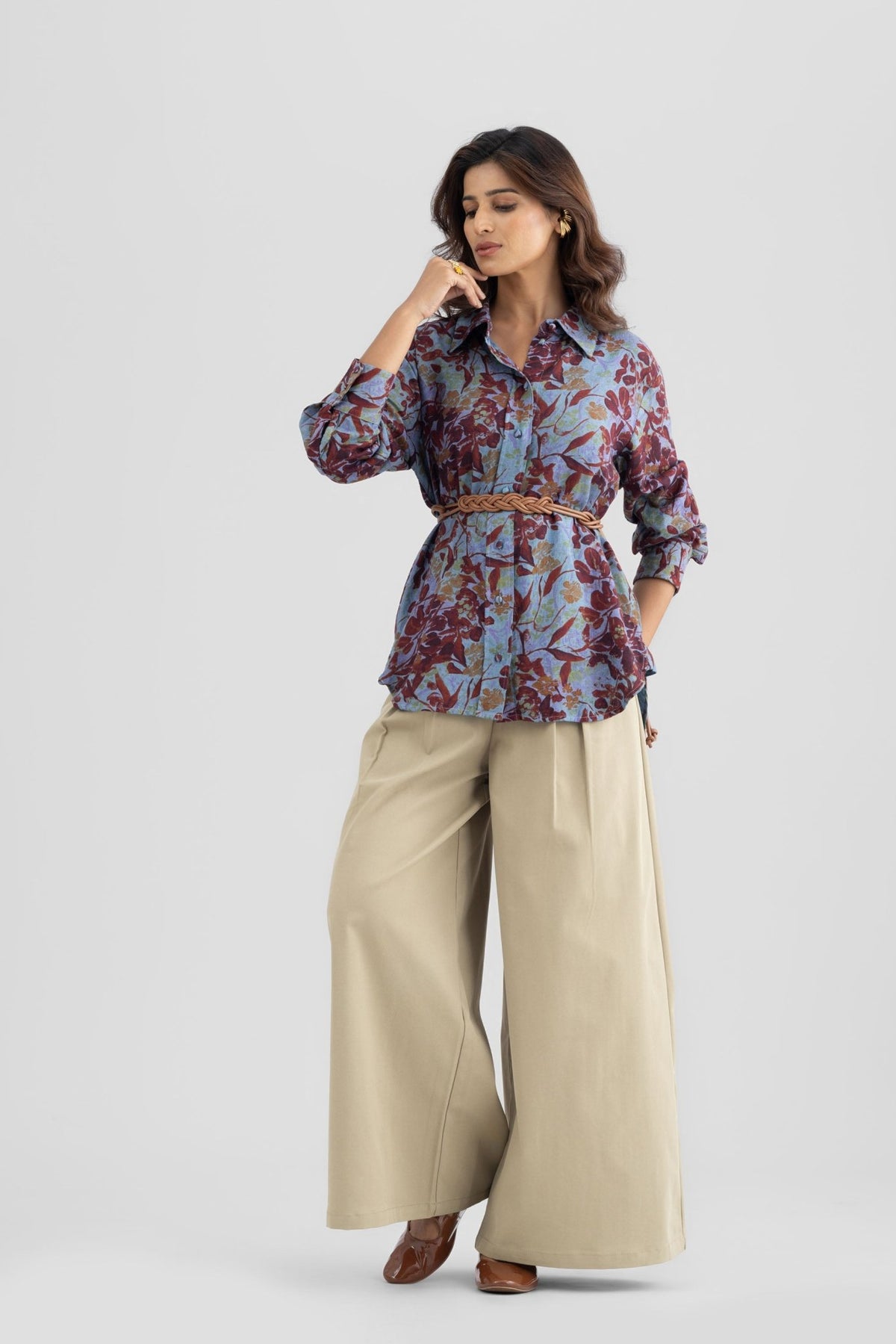 DARBY LINEN FLORAL PRINTED SHIRT WITH BELT - Sunday Story