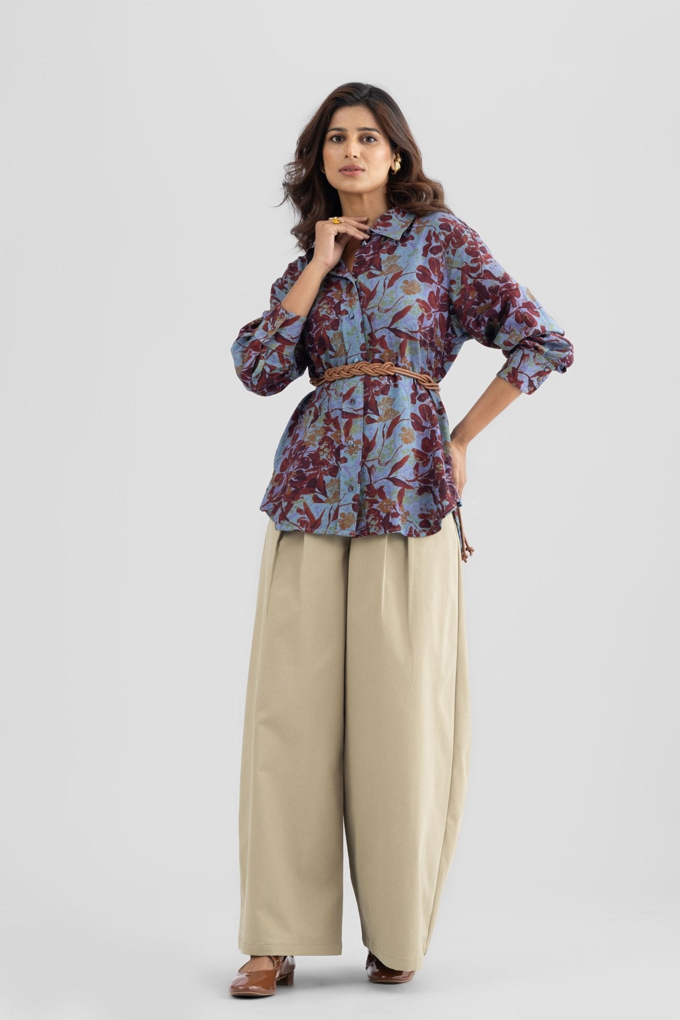 DARBY LINEN FLORAL PRINTED SHIRT WITH BELT - Sunday Story