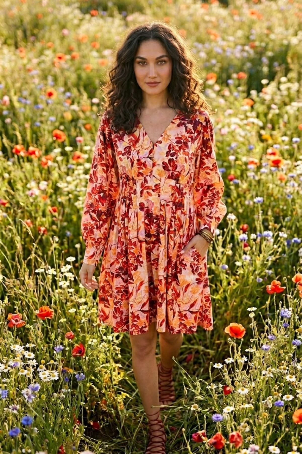 DARBY LINEN FLORAL PRINTED SHORT DRESS - Sunday Story