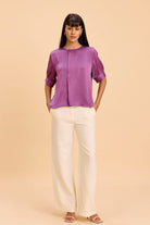 DARLENE LUXE SATIN TOP WITH JEWEL PEARL BUTTONS - Sunday Story