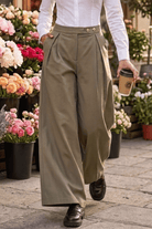 DELLA WIDE ANKLE PLEATED PANT WITH JEWEL BUTTON - Sunday Story