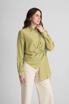 DEMI ASYMMETRICAL GATHERED SHIRT WITH STATEMENT BUTTONS - Sunday Story