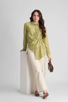 DEMI ASYMMETRICAL GATHERED SHIRT WITH STATEMENT BUTTONS - Sunday Story