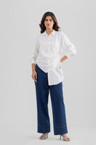 DEMI ASYMMETRICAL GATHERED SHIRT WITH STATEMENT BUTTONS - Sunday Story
