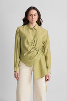 DEMI ASYMMETRICAL GATHERED SHIRT WITH STATEMENT BUTTONS - Sunday Story
