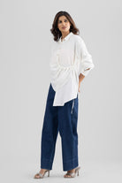 DEMI ASYMMETRICAL GATHERED SHIRT WITH STATEMENT BUTTONS - Sunday Story