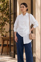 DEMI ASYMMETRICAL GATHERED SHIRT WITH STATEMENT BUTTONS - Sunday Story