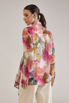 DEMI FLORAL ASYMMETRICAL GATHERED SHIRT WITH JEWEL BUTTONS - Sunday Story