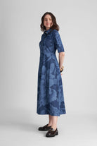 ELENOR FIT AND FLARED PRINTED DENIM A-LINE MAXI DRESS - Sunday Story