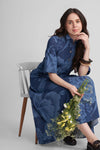 ELENOR FIT AND FLARED PRINTED DENIM A-LINE MAXI DRESS - Sunday Story
