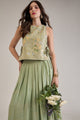 ELENOR SAGE GREEN FLORAL BROCADE SIDE-TIE BIB