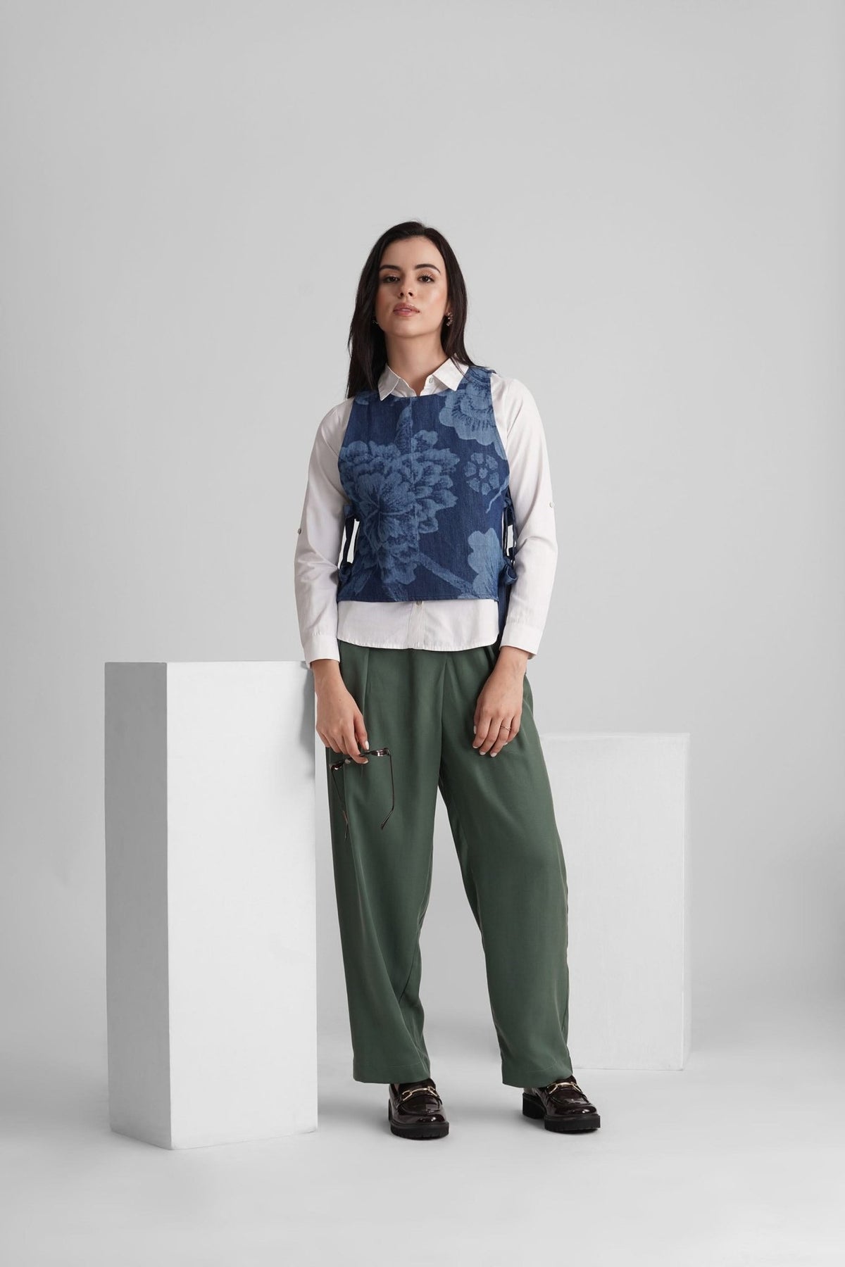 ELENOR SLEEVELESS DENIM BIB WITH SIDE TIE UPS - Sunday Story