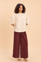ELIZA FABRIC-MIX PUFF SLEEVED OVERSIZED T-SHIRT - Sunday Story