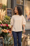 ELIZA FABRIC-MIX PUFF SLEEVED OVERSIZED T-SHIRT - Sunday Story