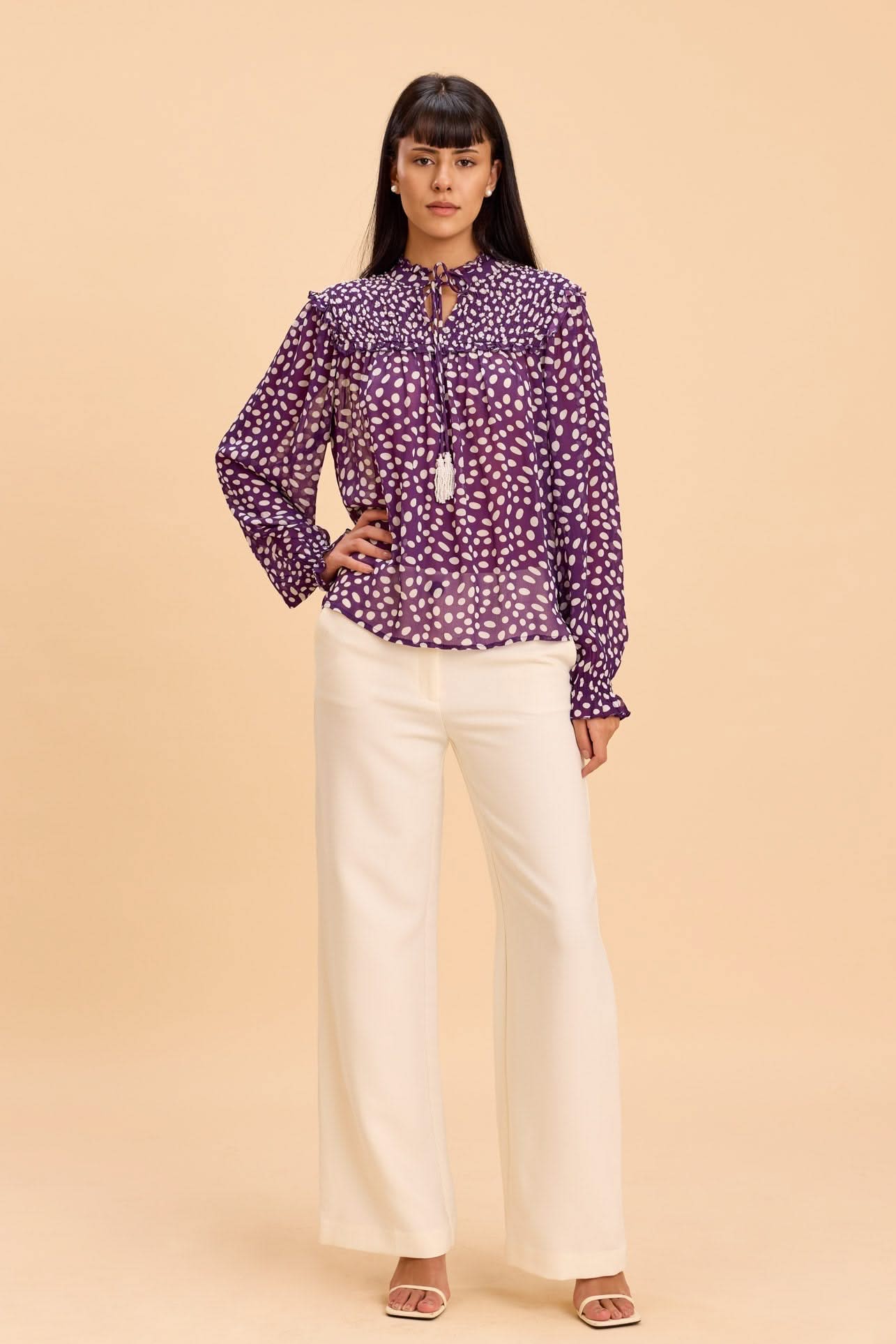 EMBER VISCOSE GEORGETTE SMOCKED POET BLOUSE - Sunday Story