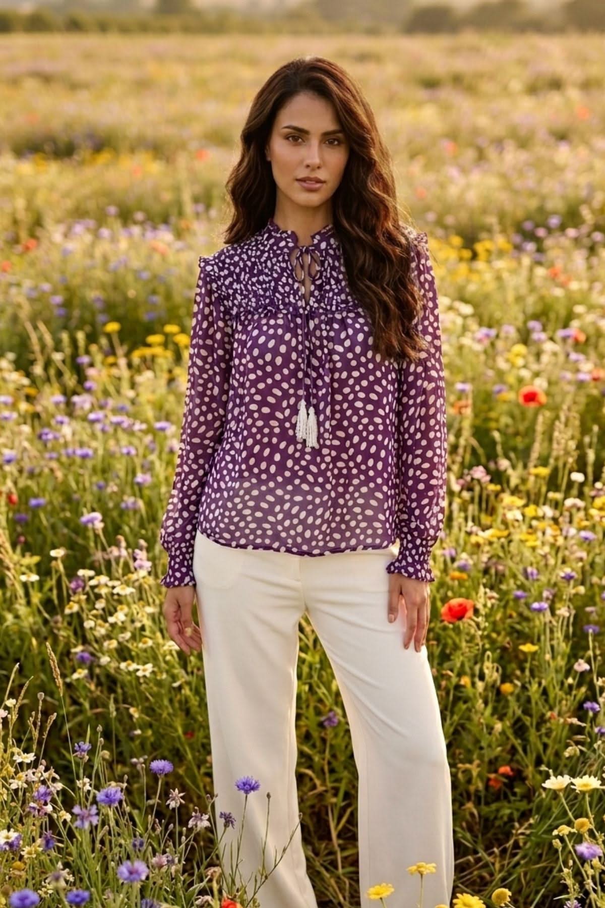 EMBER VISCOSE GEORGETTE SMOCKED POET BLOUSE - Sunday Story