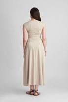 ENORA V-NECK FIT AND FLARE KNITTED MAXI DRESS WITH BELT - Sunday Story
