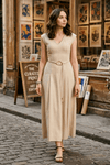 ENORA V-NECK FIT AND FLARE KNITTED MAXI DRESS WITH BELT - Sunday Story
