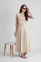 ENORA V-NECK FIT AND FLARE KNITTED MAXI DRESS WITH BELT - Sunday Story