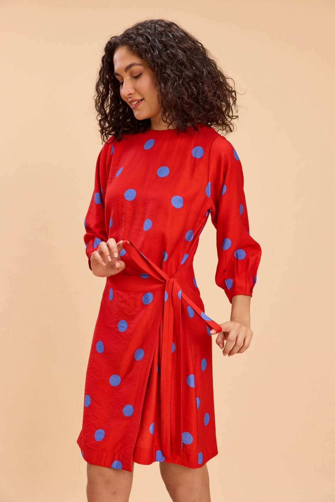 EVERLY POLKA FAUX WRAP VISCOSE SHORT DRESS - Sunday Story