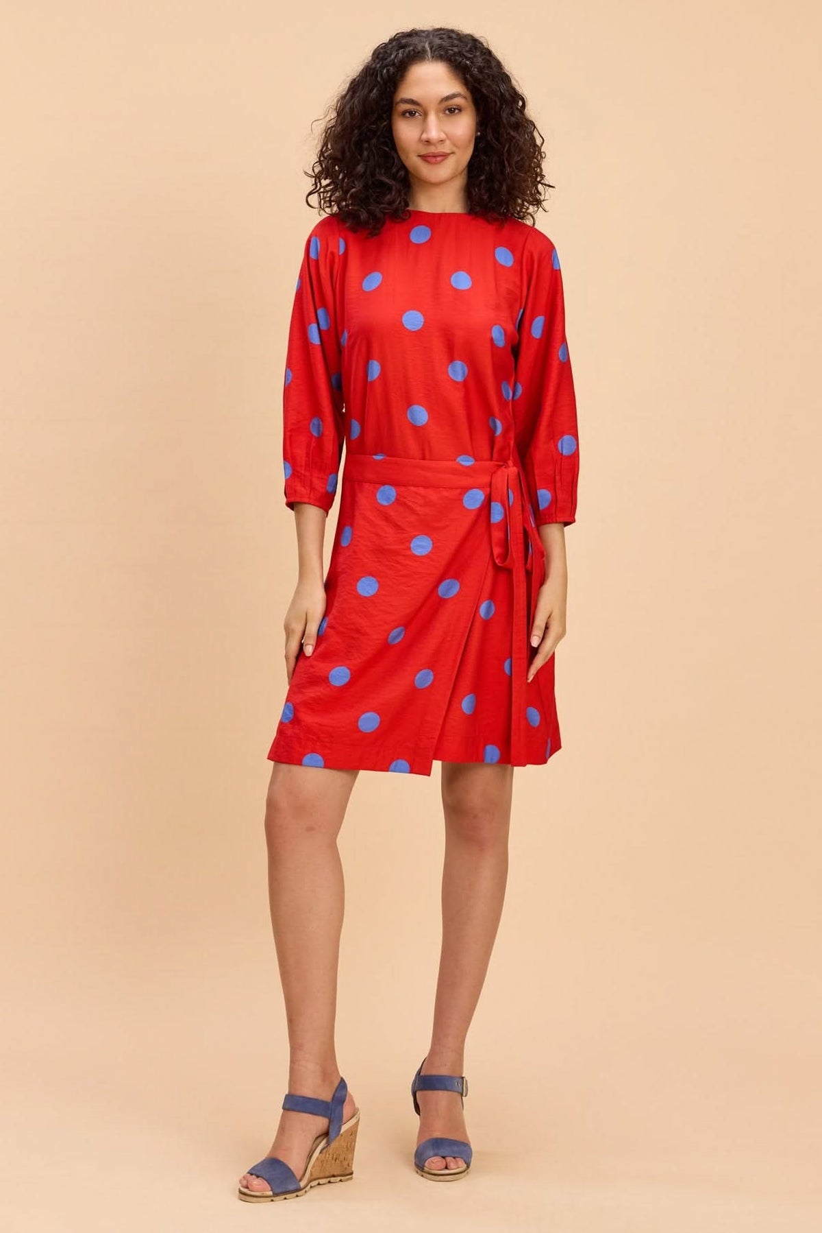 EVERLY POLKA FAUX WRAP VISCOSE SHORT DRESS - Sunday Story