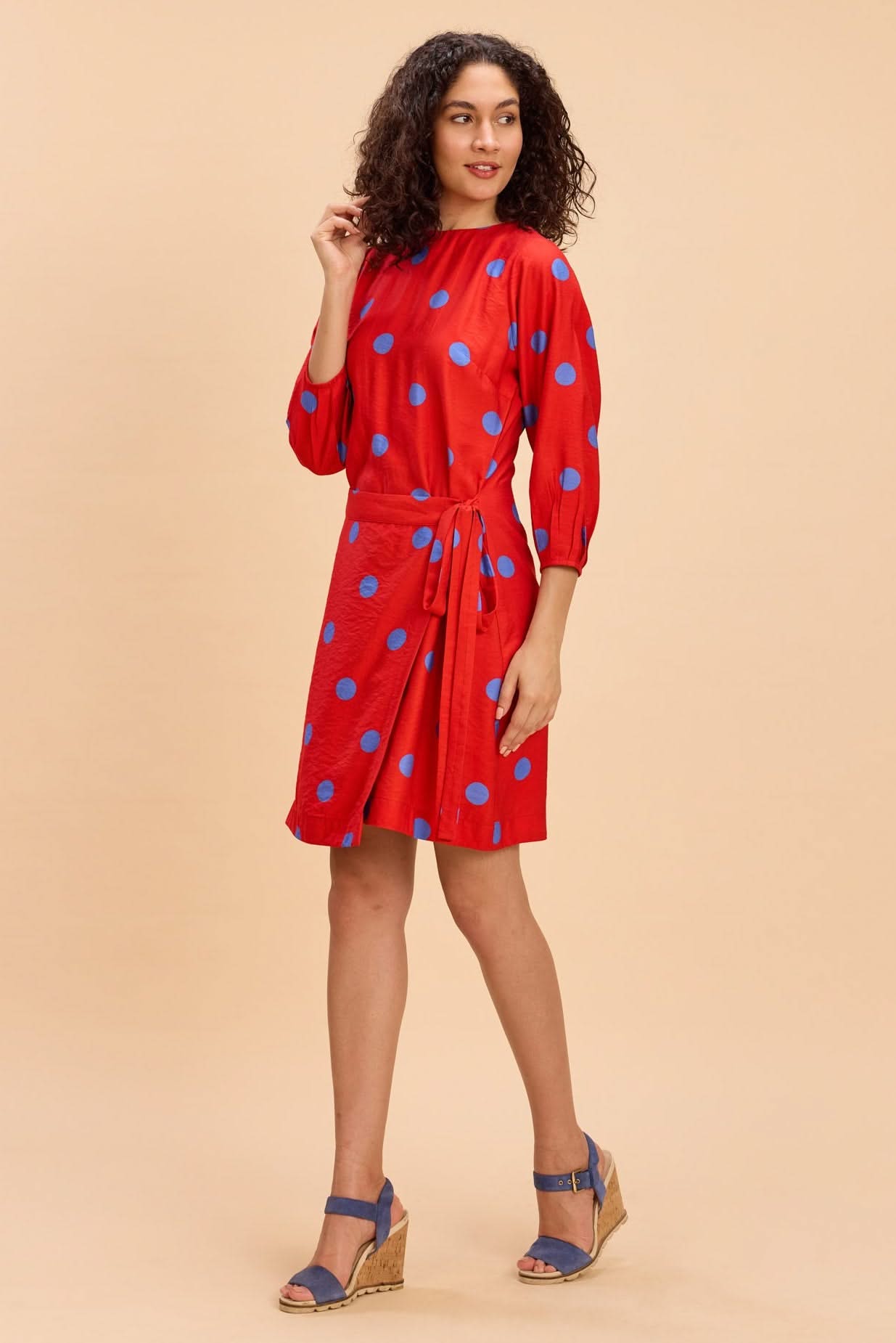 EVERLY POLKA FAUX WRAP VISCOSE SHORT DRESS - Sunday Story