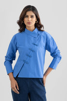 EZRA ASYMMETRICAL COTTON POPLIN SHIRT WITH FROG BUTTONS - Sunday Story