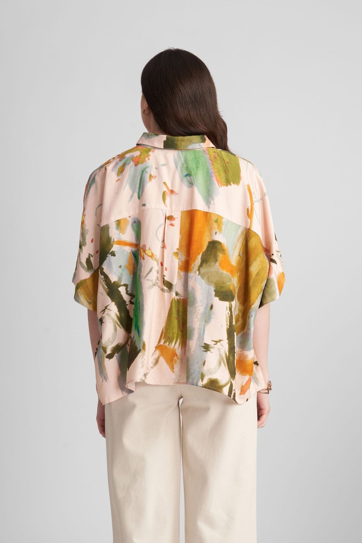 FAWN VISCOSE PRINTED KAFTAN SHIRT WITH STATEMENT BUTTONS - Sunday Story