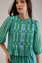 FELIX GREEN BLUE STRIPED PEPLUM & SKIRT CO-ORD SET - Sunday Story