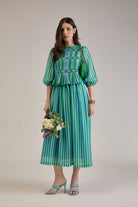 FELIX GREEN BLUE STRIPED PEPLUM & SKIRT CO-ORD SET - Sunday Story