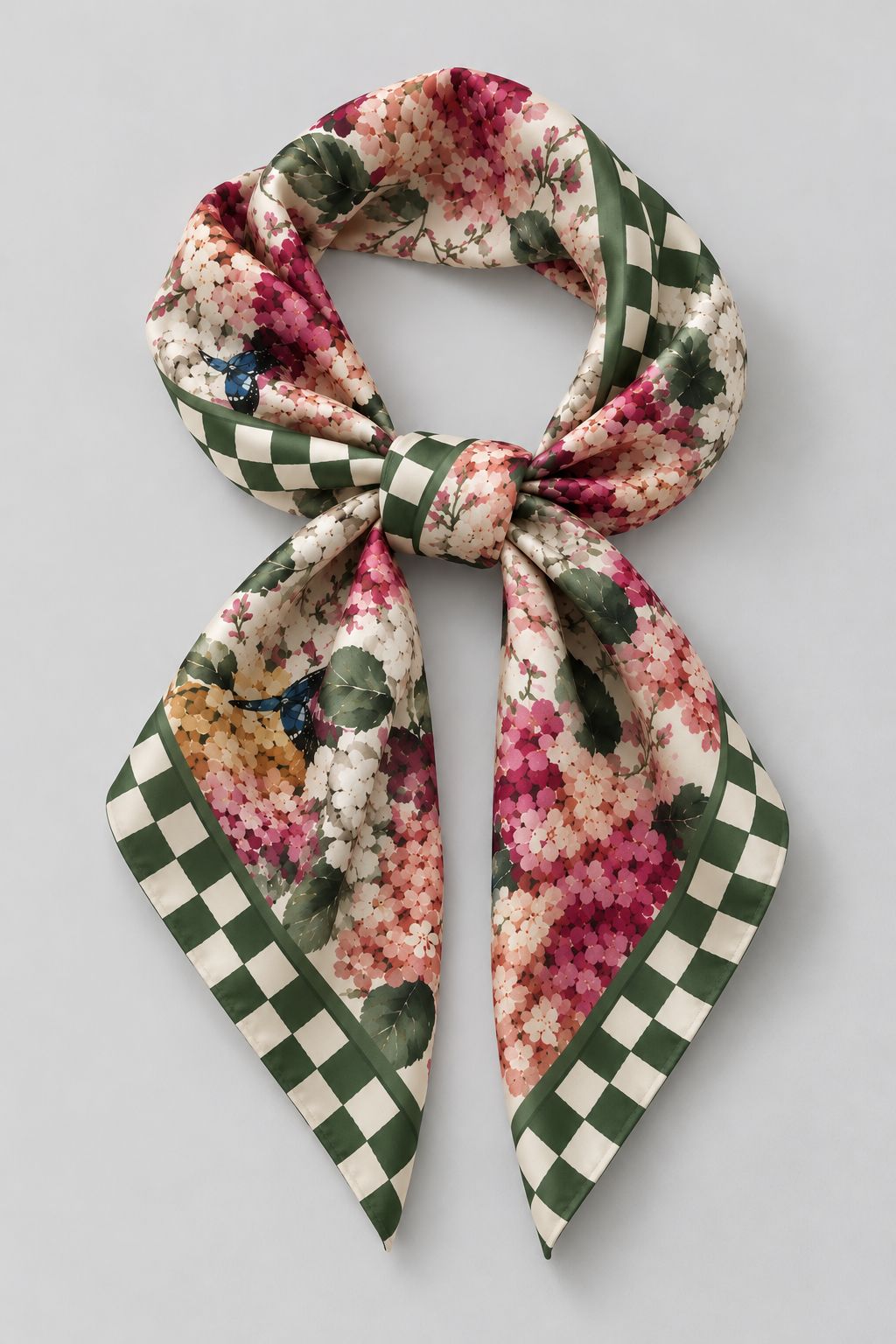 FIA FLORAL PRINTED SCARF WITH CHECKERED BORDER - Sunday Story