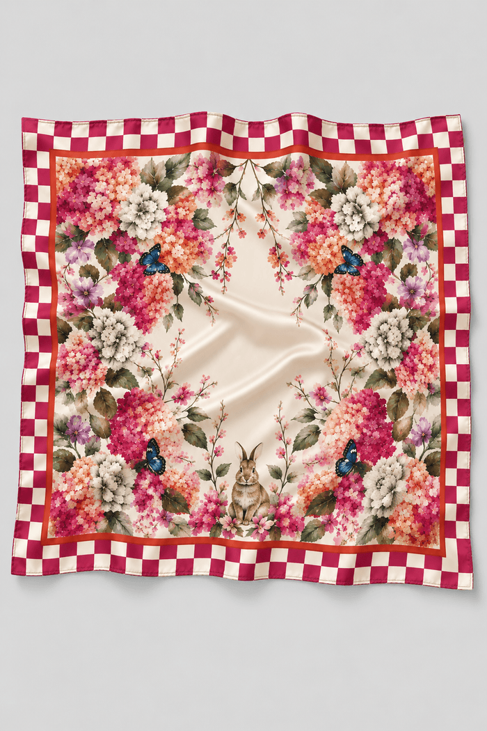 FIA FLORAL PRINTED SCARF WITH CHECKERED BORDER - Sunday Story