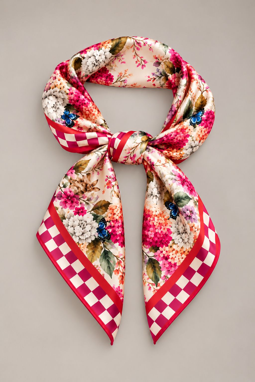 FIA FLORAL PRINTED SCARF WITH CHECKERED BORDER - Sunday Story