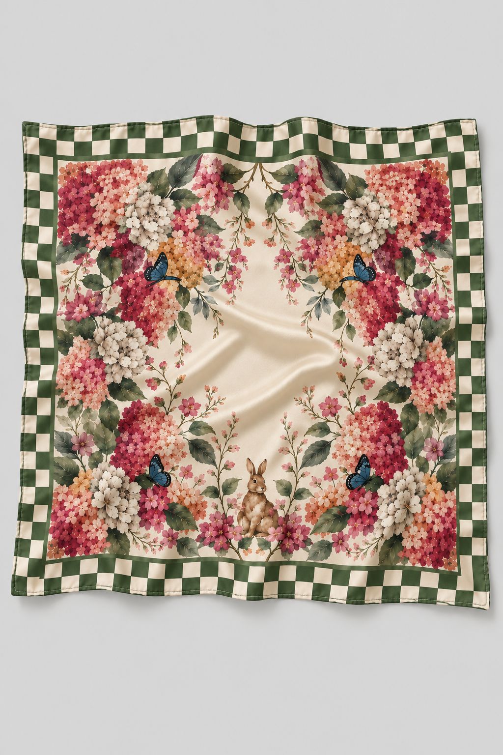 FIA FLORAL PRINTED SCARF WITH CHECKERED BORDER - Sunday Story
