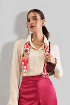 FIA FLORAL PRINTED SCARF WITH CHECKERED BORDER - Sunday Story