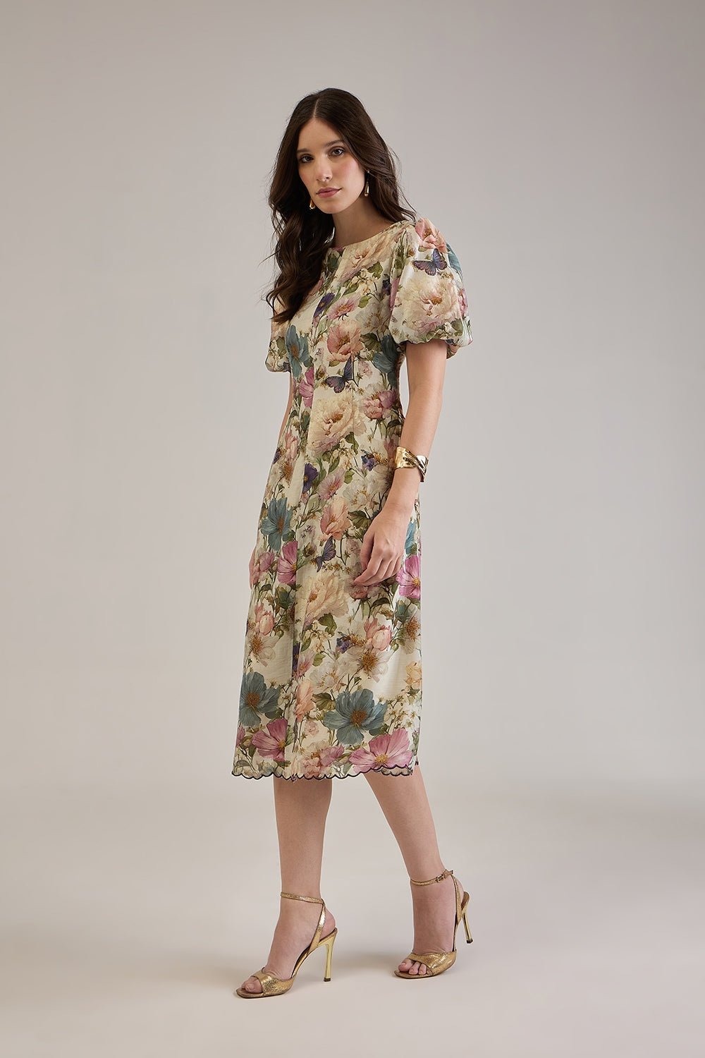 FINOLA PRINTED VISCOSE MIDI DRESS WITH BALLOON SLEEVES - Sunday Story