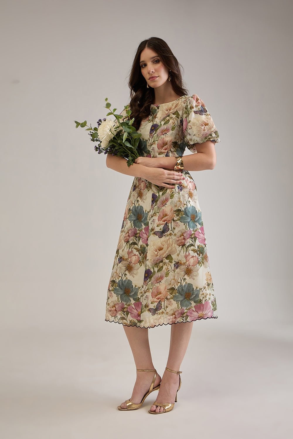 FINOLA PRINTED VISCOSE MIDI DRESS WITH BALLOON SLEEVES - Sunday Story