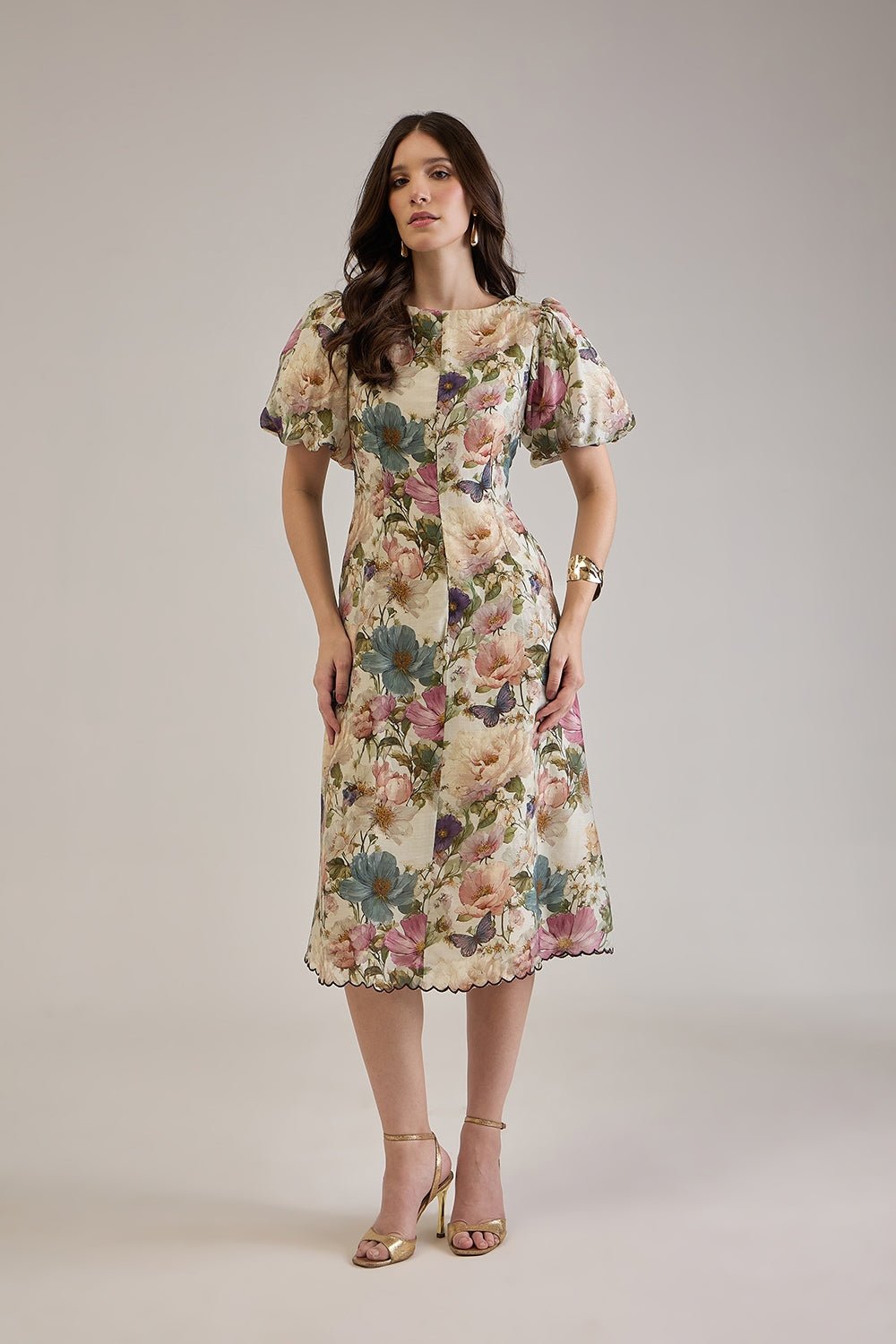 FINOLA PRINTED VISCOSE MIDI DRESS WITH BALLOON SLEEVES - Sunday Story