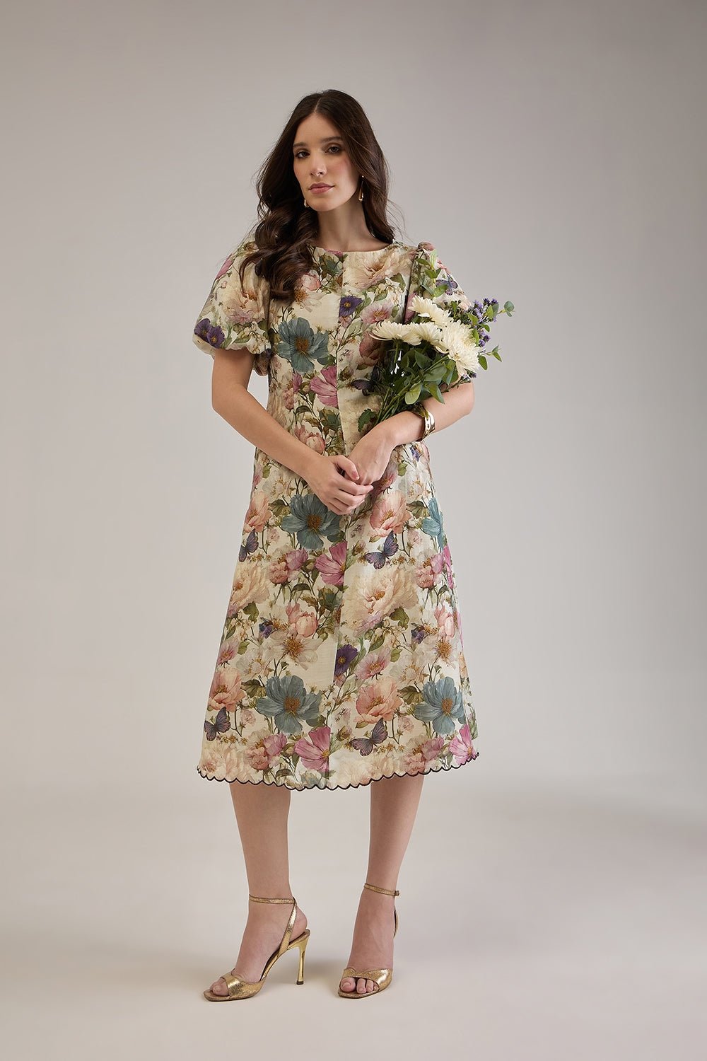 FINOLA PRINTED VISCOSE MIDI DRESS WITH BALLOON SLEEVES - Sunday Story