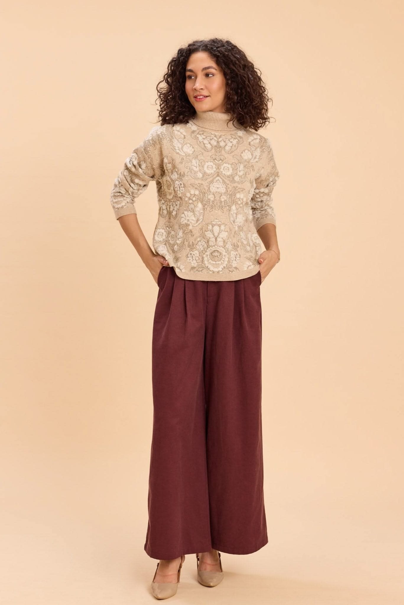 FIONA TURTLE NECK PULLOVER WITH INTRICATE JACQUARD PATTERN - Sunday Story