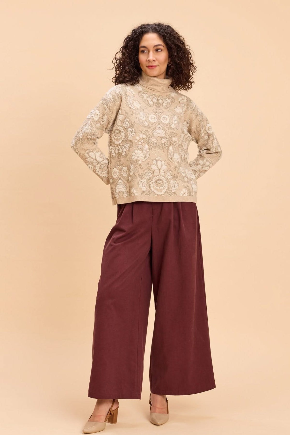 FIONA TURTLE NECK PULLOVER WITH INTRICATE JACQUARD PATTERN - Sunday Story