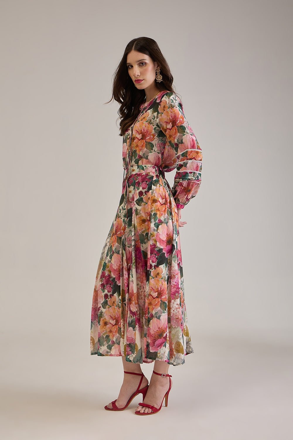 GRACE FLORAL PRINT MIX SKIRT CO-ORD SET WITH FROG BUTTONS - Sunday Story