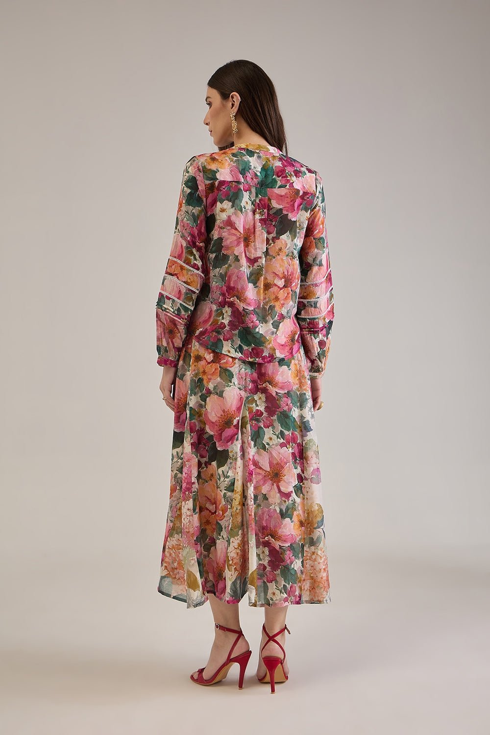 GRACE FLORAL PRINT MIX SKIRT CO-ORD SET WITH FROG BUTTONS - Sunday Story