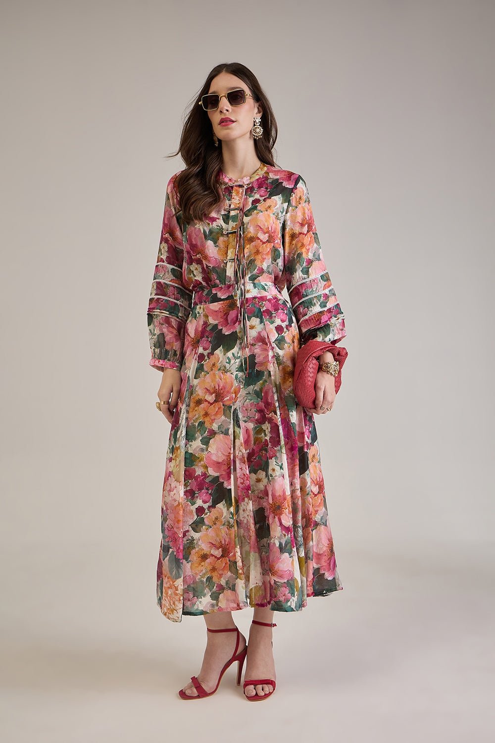 GRACE FLORAL PRINT MIX SKIRT CO-ORD SET WITH FROG BUTTONS - Sunday Story
