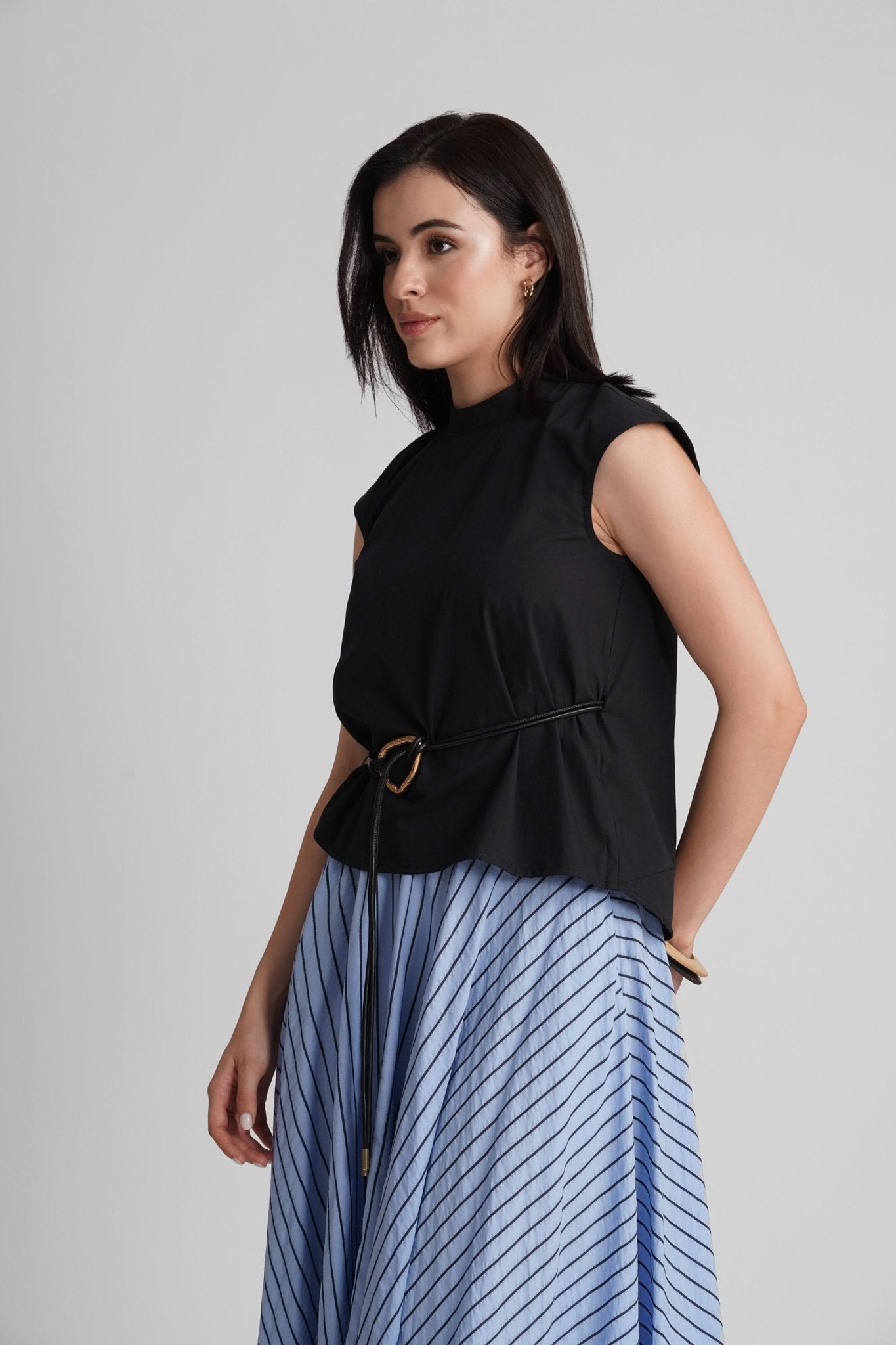 GWEN COTTON POPLIN TOP WITH DETACHABLE BELT - Sunday Story
